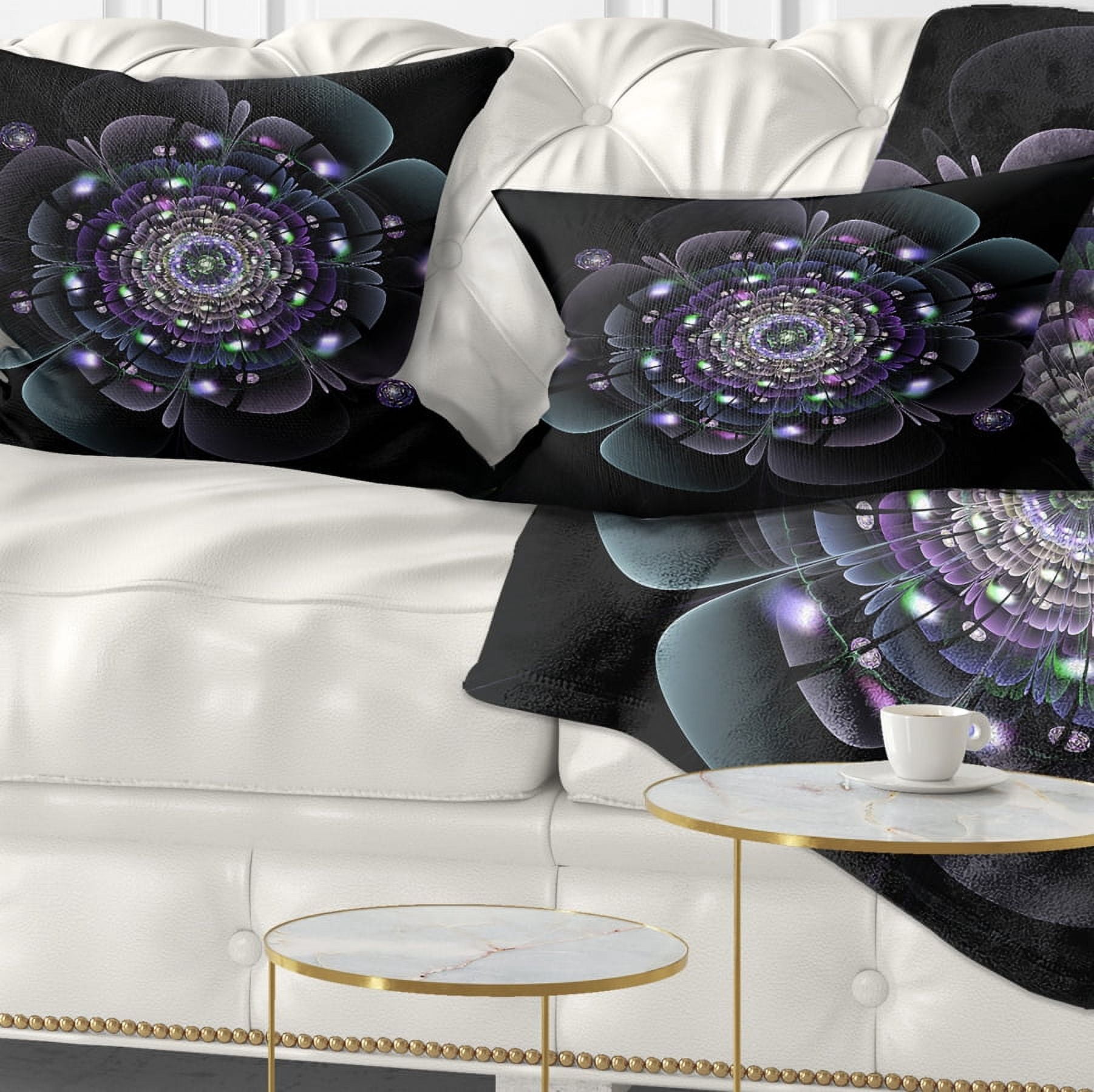 Designart Blue and Black Fractal Flower - Floral Throw Pillow - 12x20