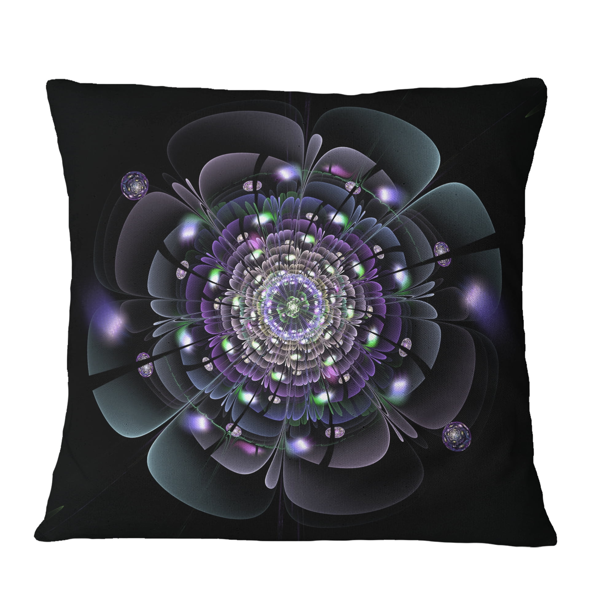 Designart Blue and Black Fractal Flower - Floral Throw Pillow - 16x16