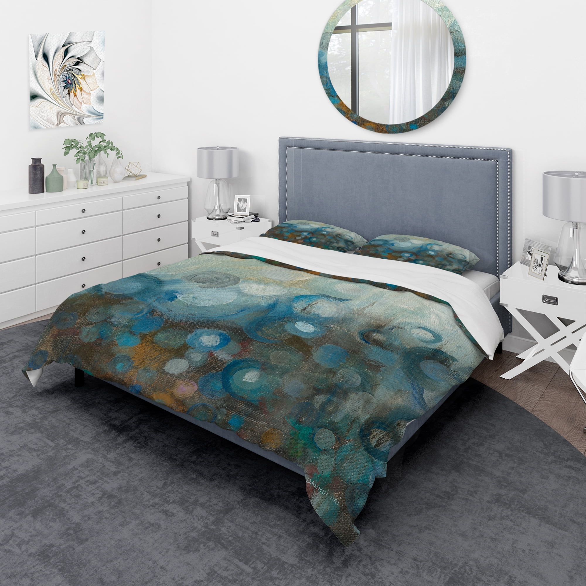 Designart 'Blue and Bronze Dots on Glass I' Geometric Duvet Cover Set
