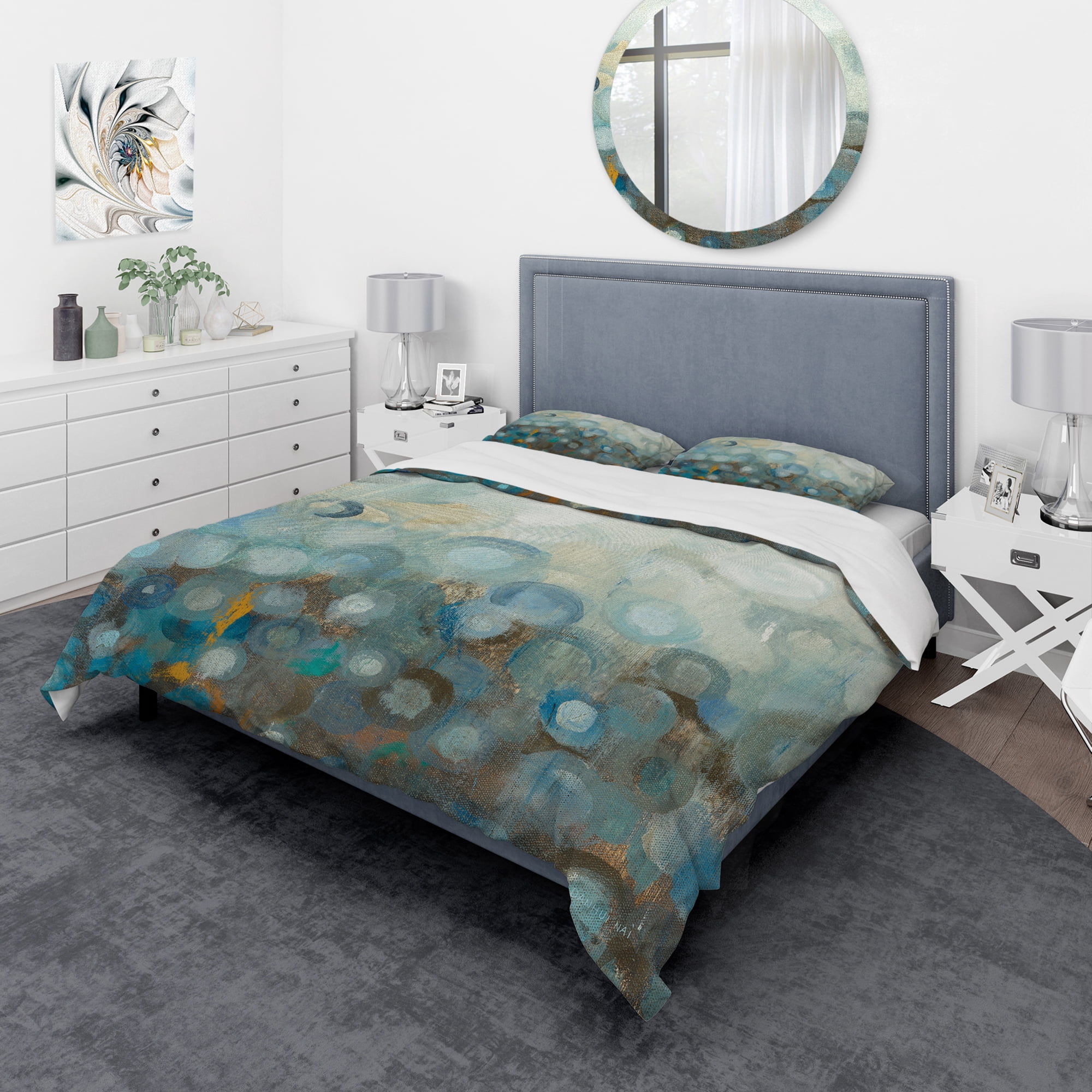 Designart 'Blue and Bronze Dots on Glass II' Geometric Duvet Cover Set