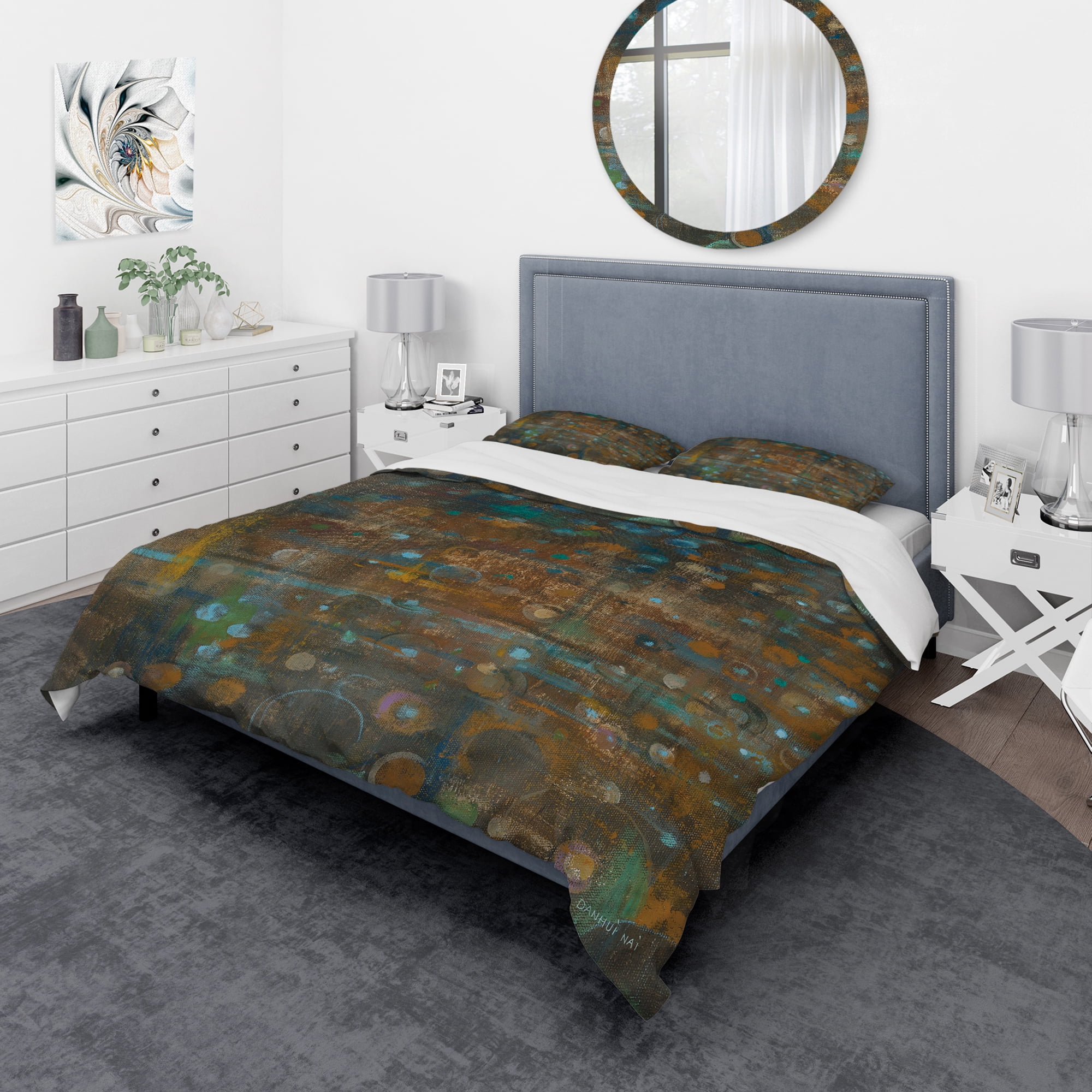 Designart 'Blue and Bronze Dots on Glass III' Geometric Duvet Cover Set