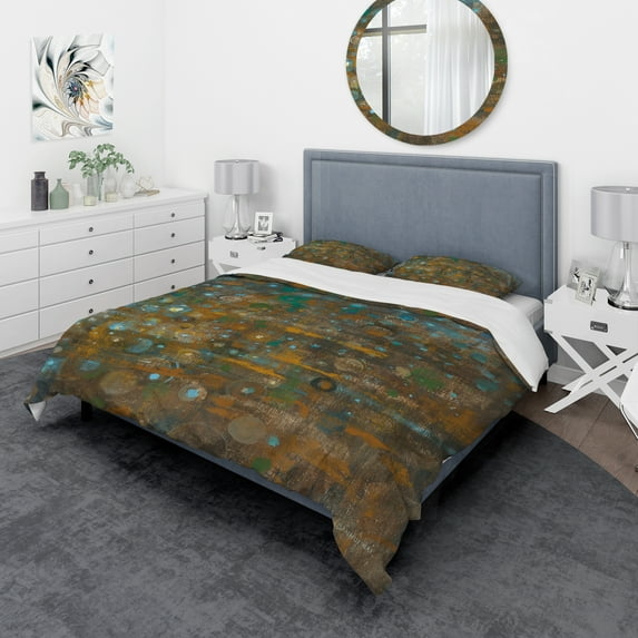 Designart 'Blue and Bronze Dots on Glass IV' Geometric Duvet Cover Set