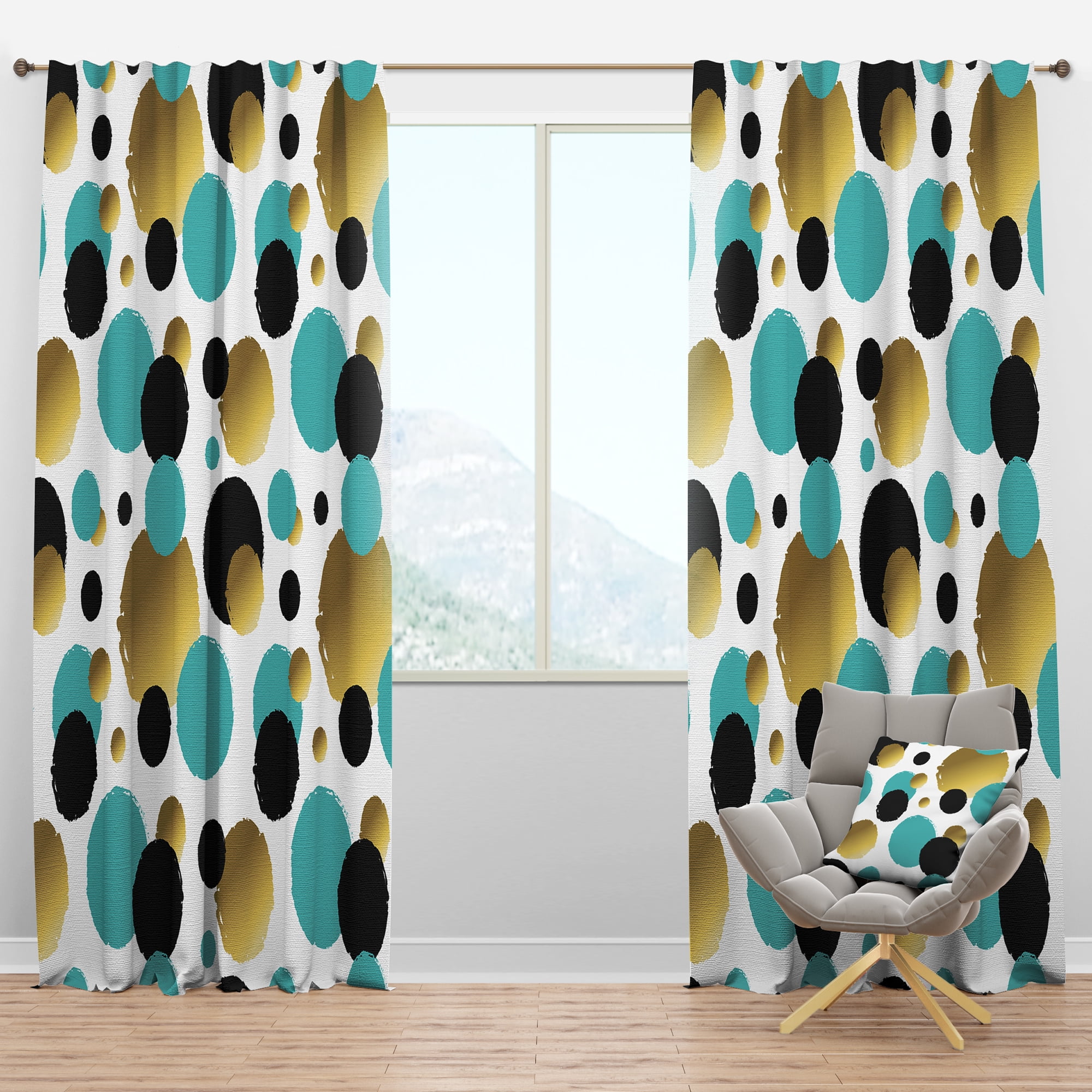 Designart 'Blue and Gold Circles ' Mid-Century Modern Blackout Curtain Panel