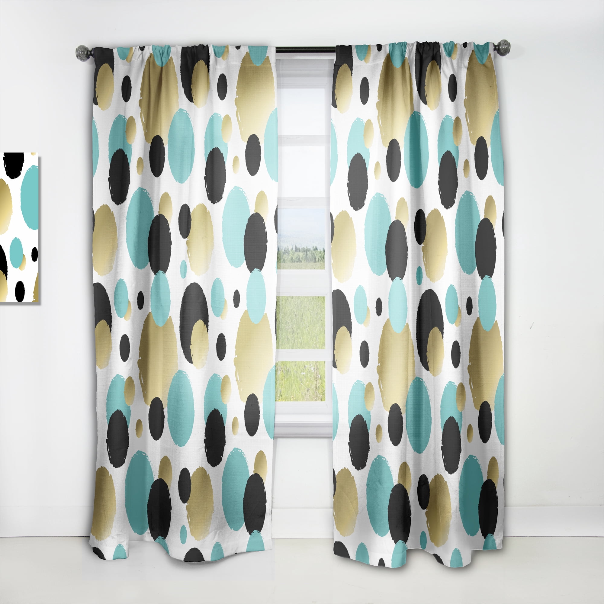 Designart 'Blue and Gold Circles ' Mid-Century Modern Curtain Panel
