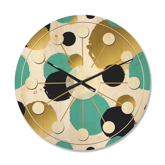 Designart 'Blue and Gold Circles ' Mid-Century Modern Wood Wall Clock