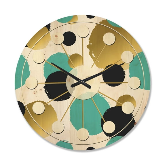 Designart 'Blue and Gold Circles ' Mid-Century Modern Wood Wall Clock