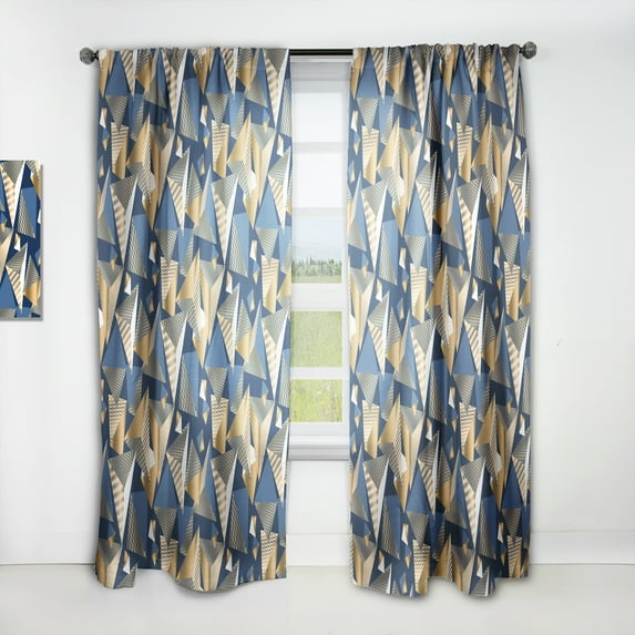 Designart 'Blue and Gold Cubes' Mid-Century Modern Curtain Panel
