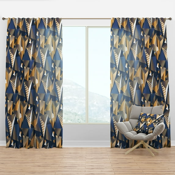 Designart 'Blue and Gold Cubes' Mid-Century Modern Curtain Panel