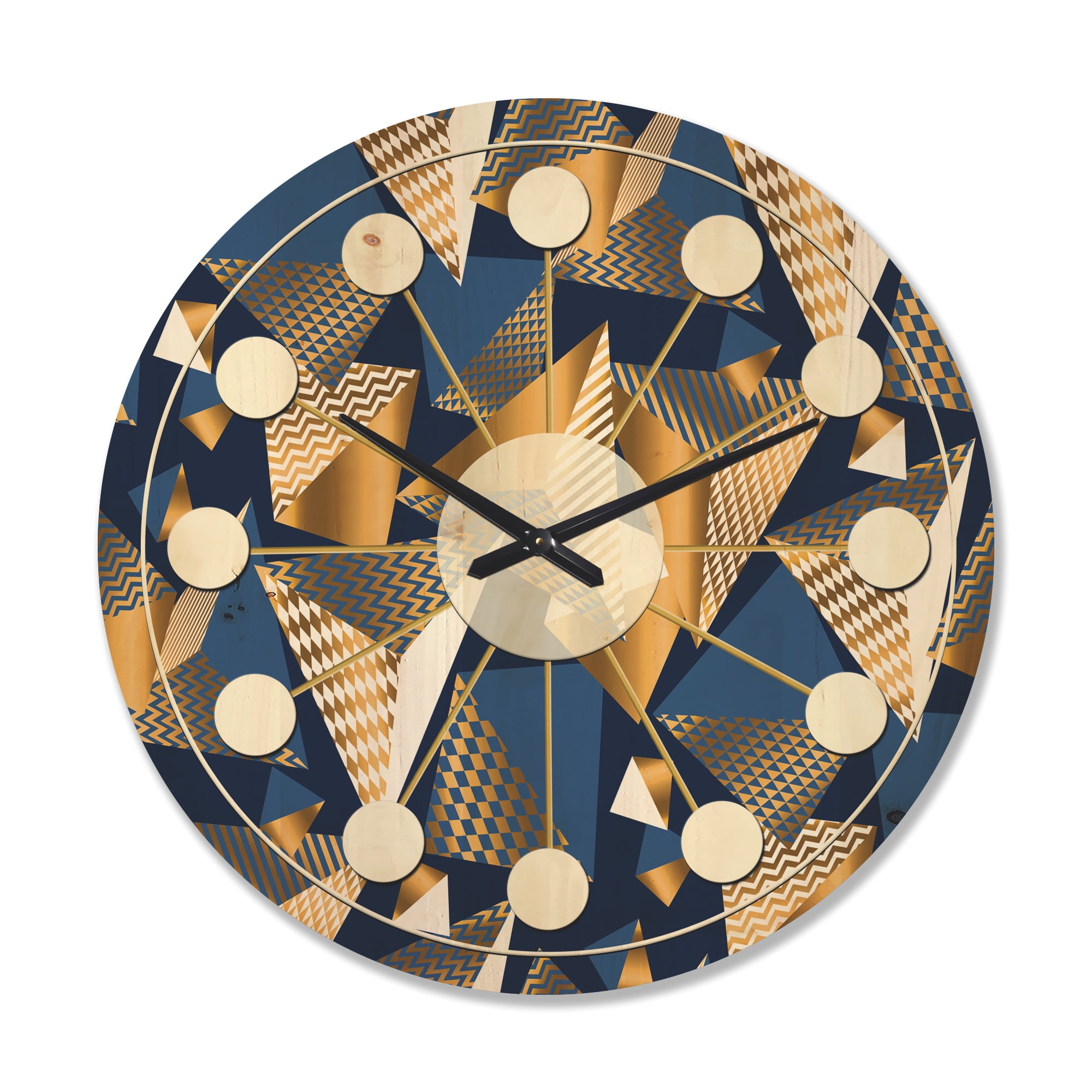 Designart 'Blue and Gold Cubes' Mid-Century Modern Wood Wall Clock