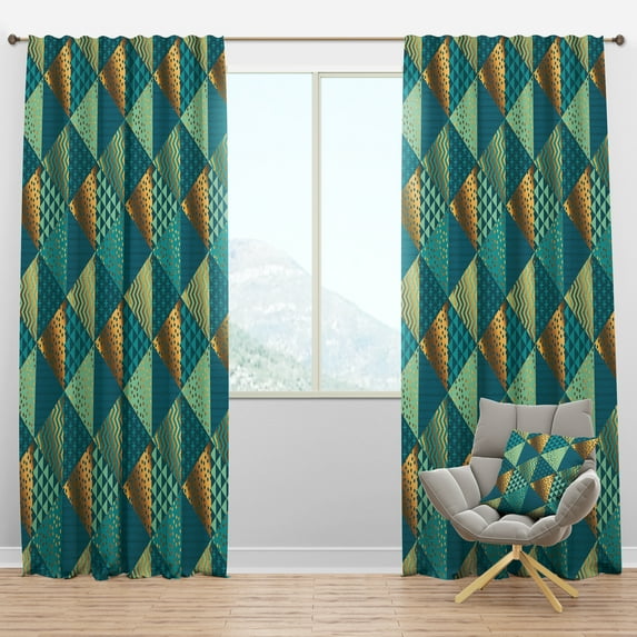 Designart 'Blue and Gold Dynamics I' Mid-Century Modern Blackout Curtain Panel