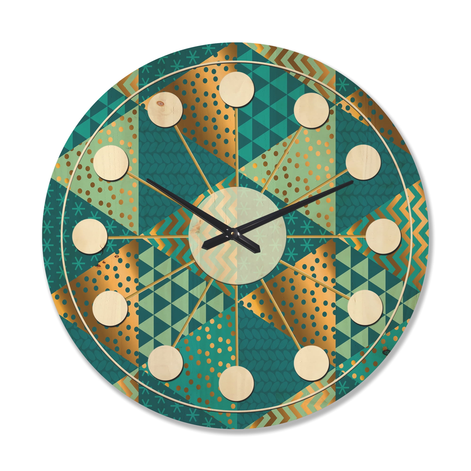 Designart 'Blue and Gold Dynamics I' Mid-Century Modern Wood Wall Clock