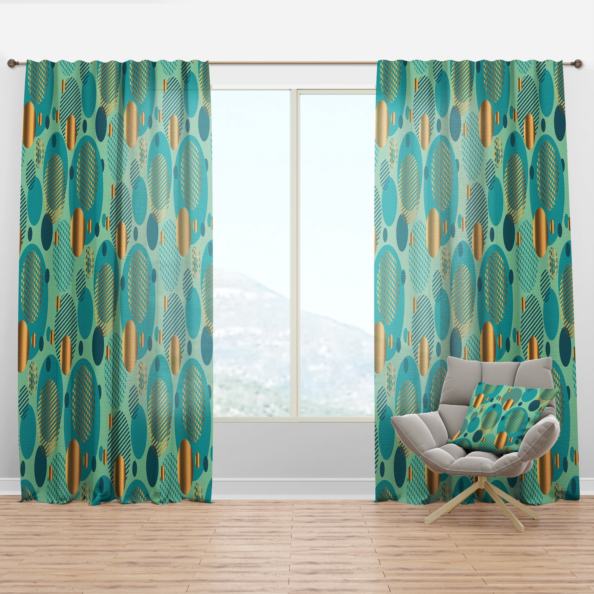 Designart 'Blue and Gold Dynamics II' Mid-Century Modern Curtain Panel