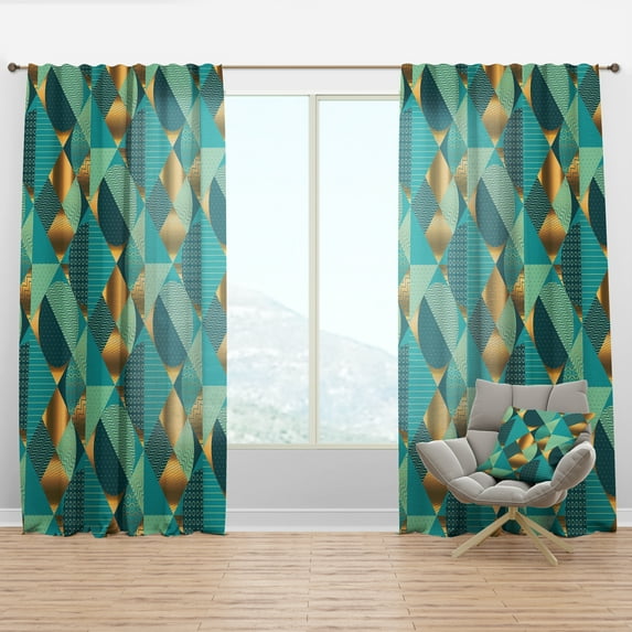 Designart 'Blue and Gold Dynamics III' Mid-Century Modern Curtain Panel