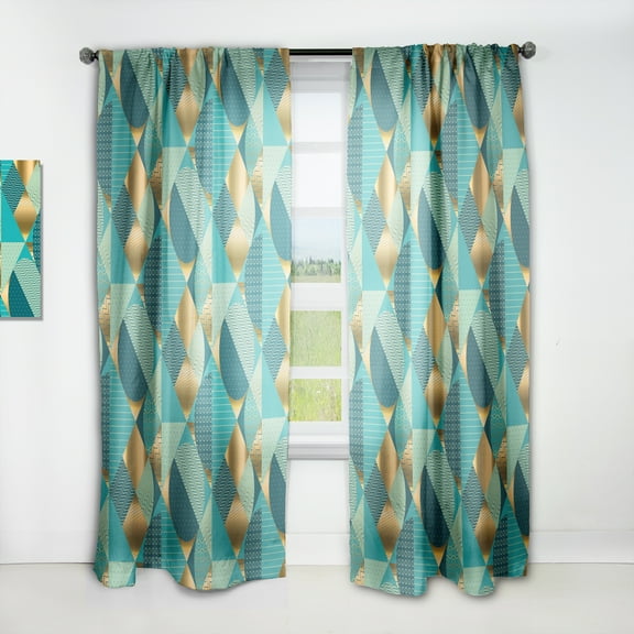 Designart 'Blue and Gold Dynamics III' Mid-Century Modern Curtain Panel
