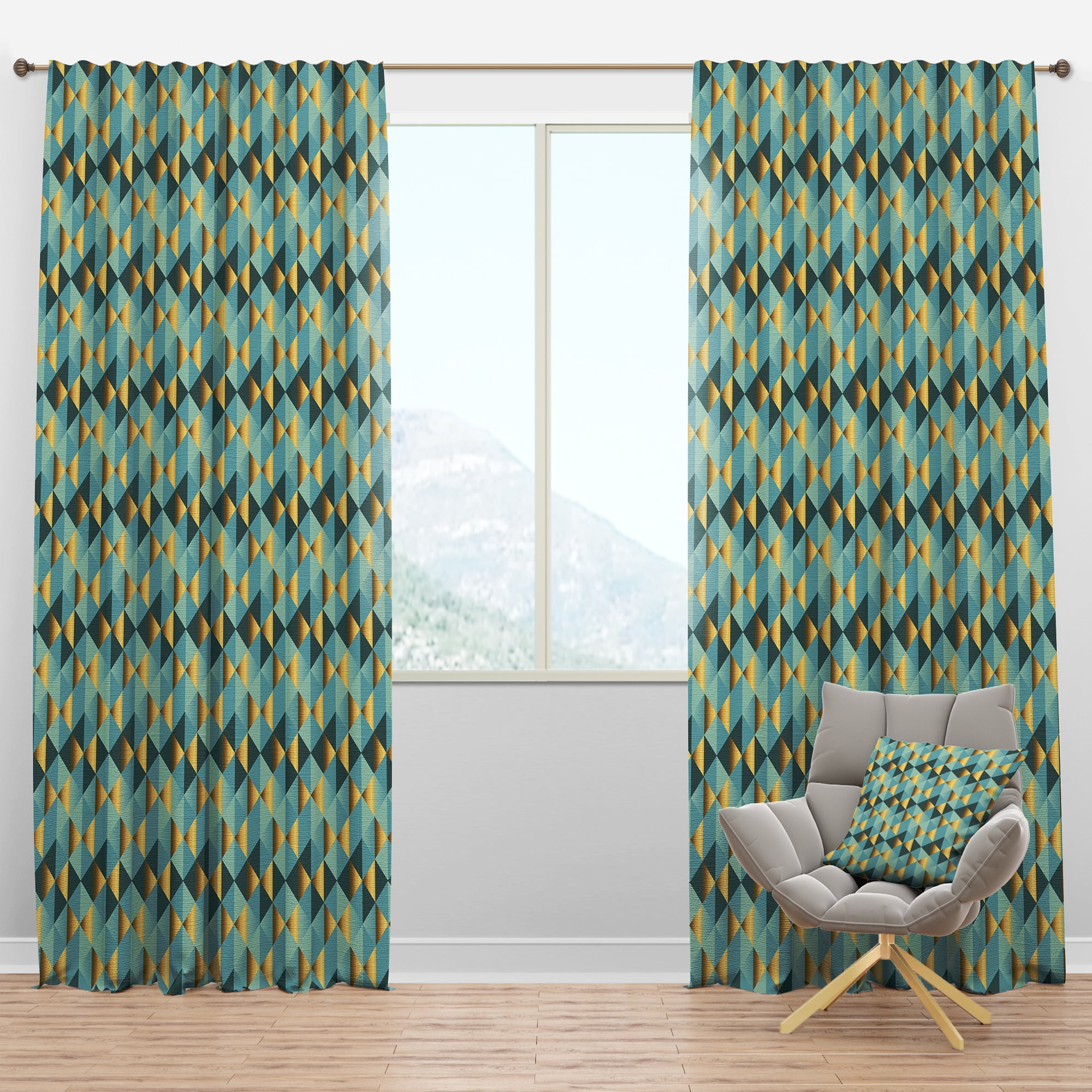 Designart 'Blue and Gold Dynamics V' Mid-Century Modern Blackout Curtain Panel