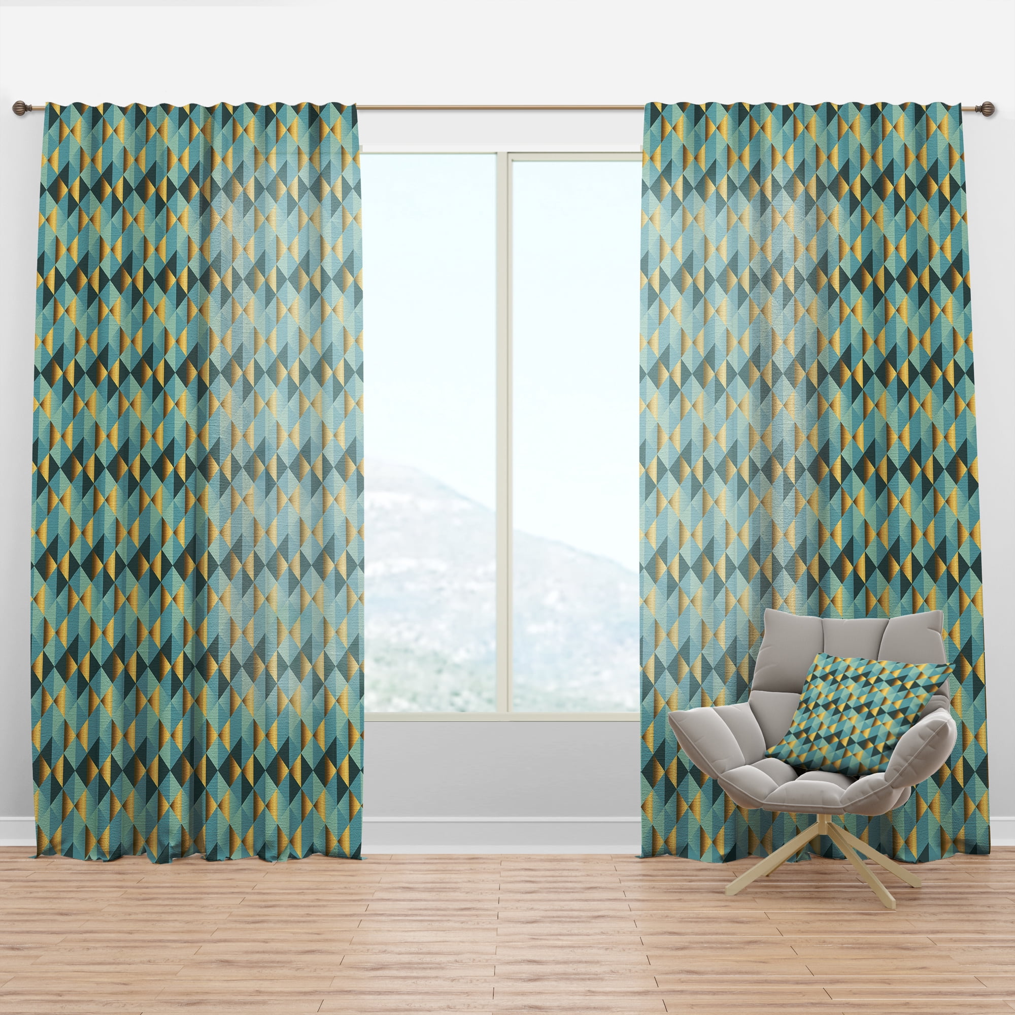 Designart 'Blue and Gold Dynamics V' Mid-Century Modern Curtain Panel
