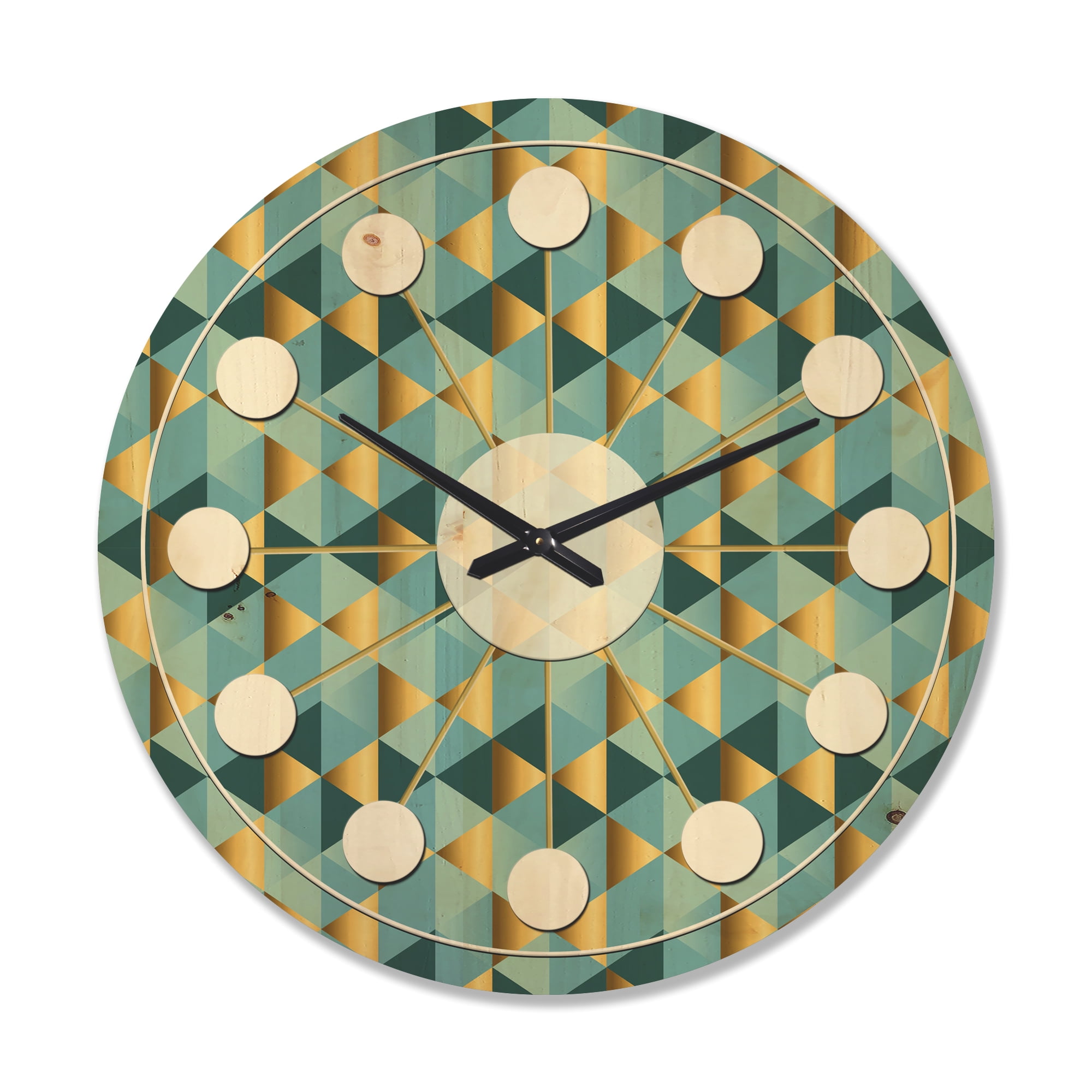 Designart 'Blue and Gold Dynamics V' Mid-Century Modern Wood Wall Clock