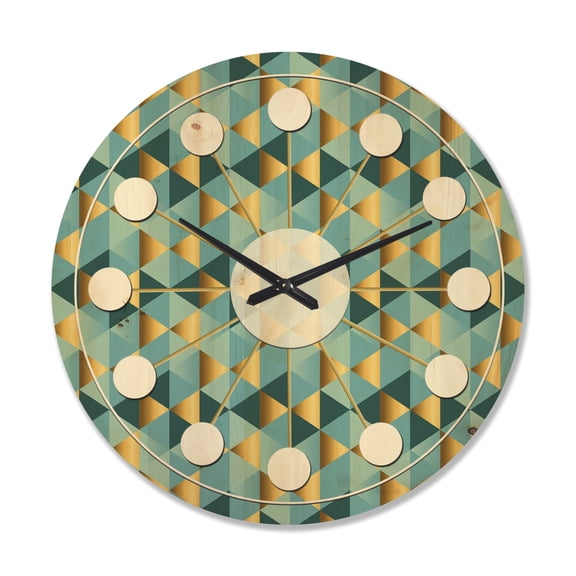 Designart 'Blue and Gold Dynamics V' Mid-Century Modern Wood Wall Clock