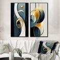 thumbnail image 1 of Designart "Blue and Gold Sublime Simplicity III" Modern Geometric Framed Wall Art Set Of 2 - Modern Blue Framed Canvas Set For Living Room Decor, 1 of 6