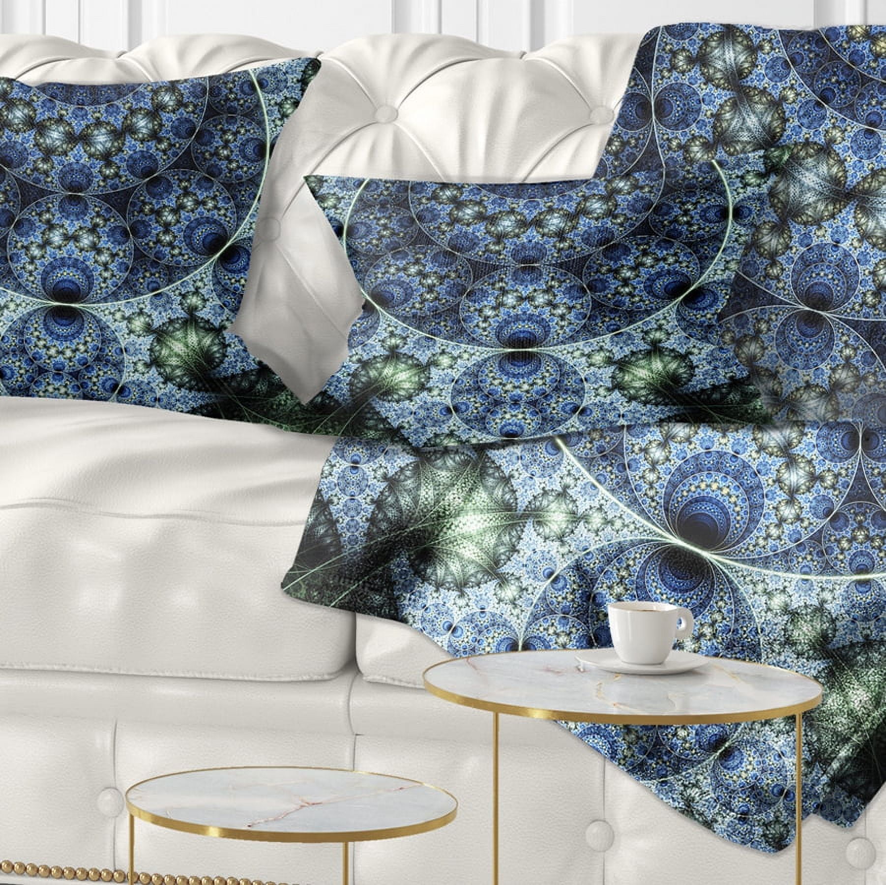 Designart Blue and Green Spiral Fractal Art - Abstract Throw Pillow - 12x20