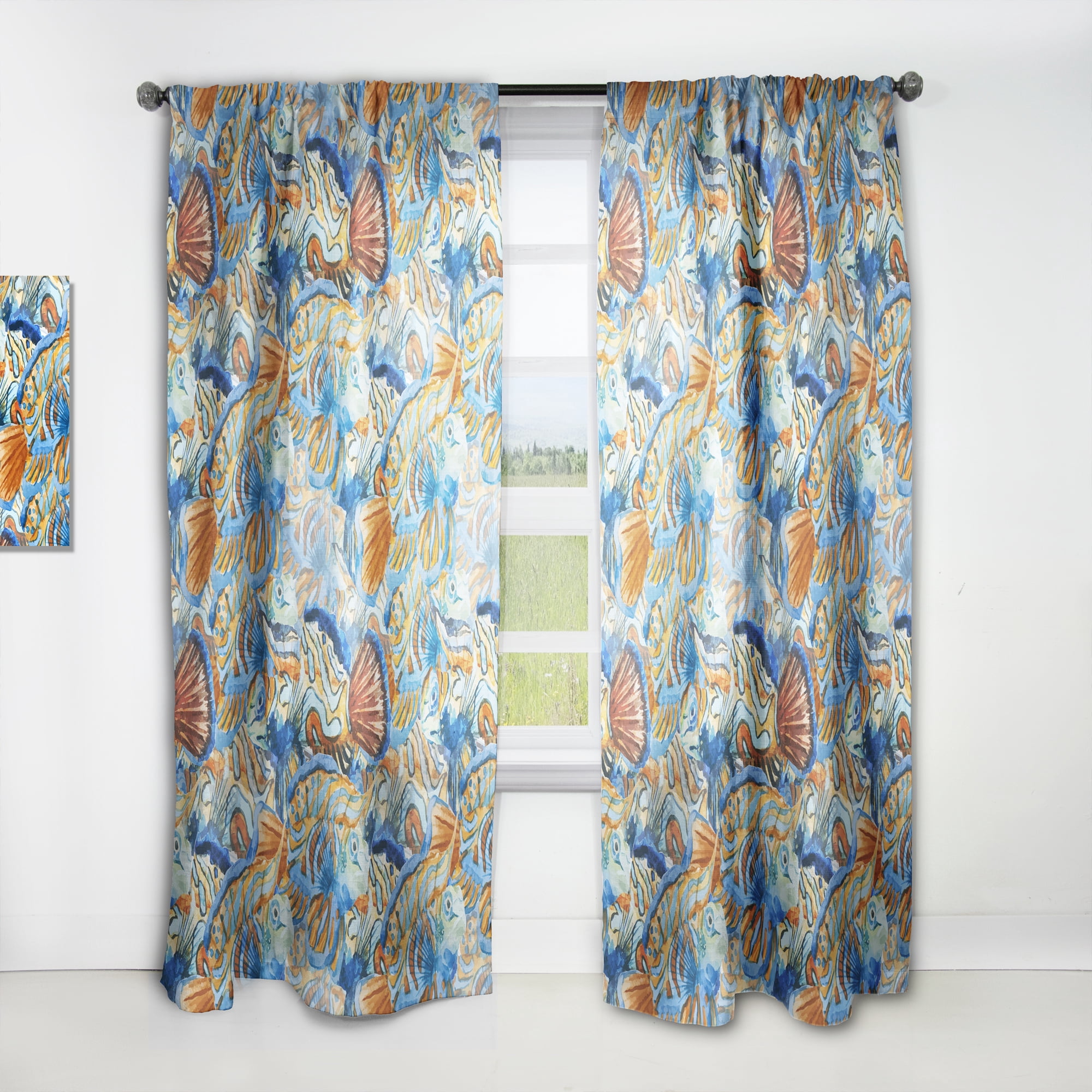 Designart 'Blue and Orange Fishes' Animals Curtain Panel
