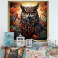 thumbnail image 1 of Designart "Blue and Orange Mysterious Owl III" Animals Framed Wall Art Decor - Modern Orange Owl Entryway Framed Wall Art, 1 of 6
