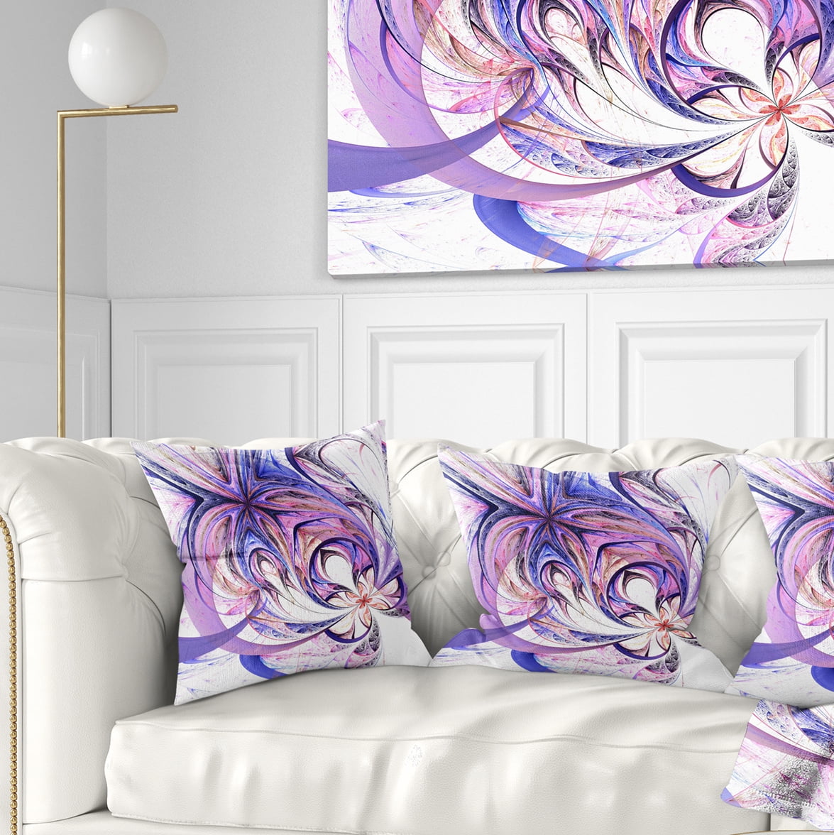 Designart Blue and Pink Flower Pattern - Floral Throw Pillow - 18x18