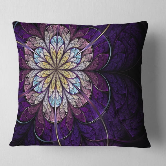 Designart Blue and Pink Large Fractal Flower - Floral Throw Pillow - 16x16