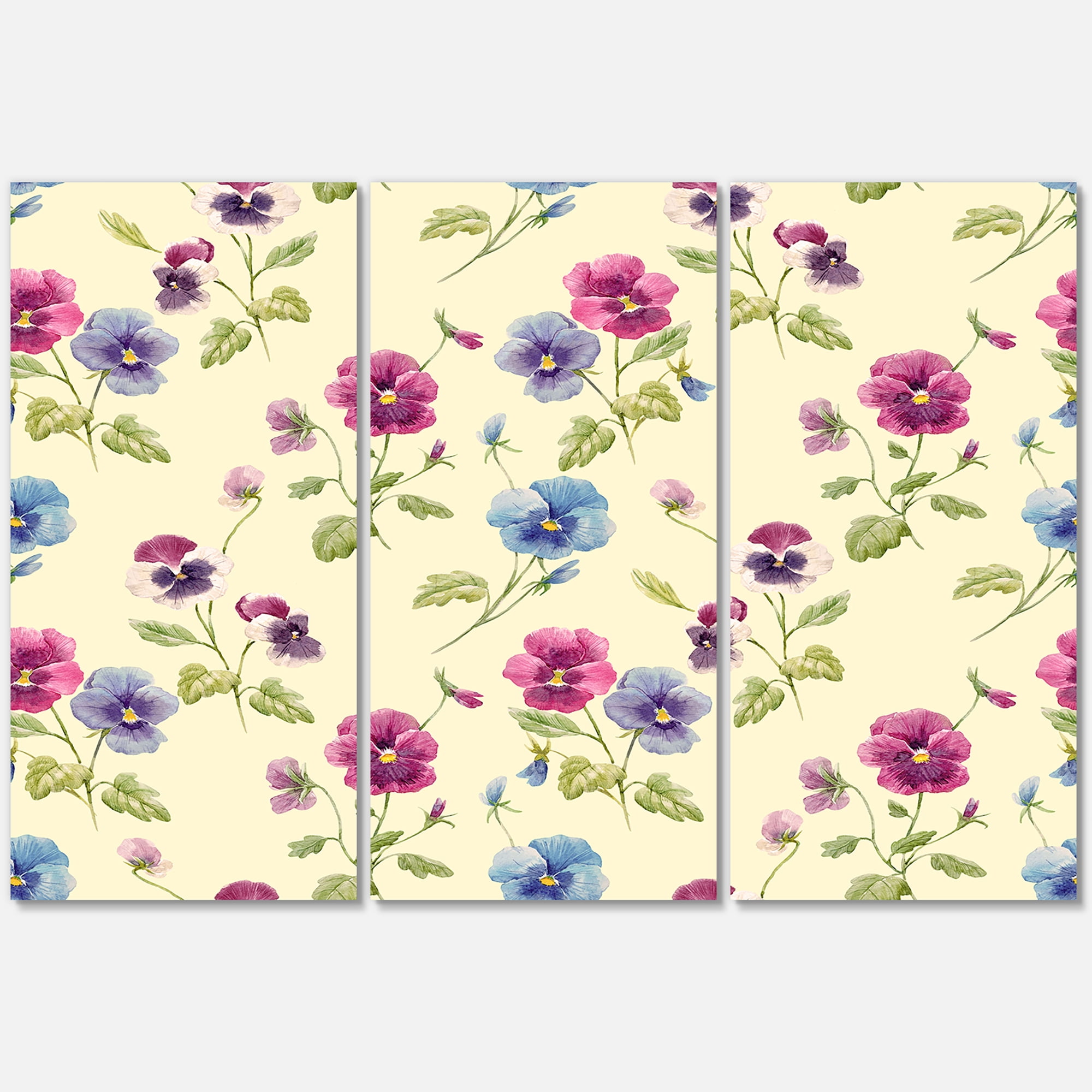 Designart ' Blue and Pink Pansy Flowers I ' Traditional Canvas Wall Art Print