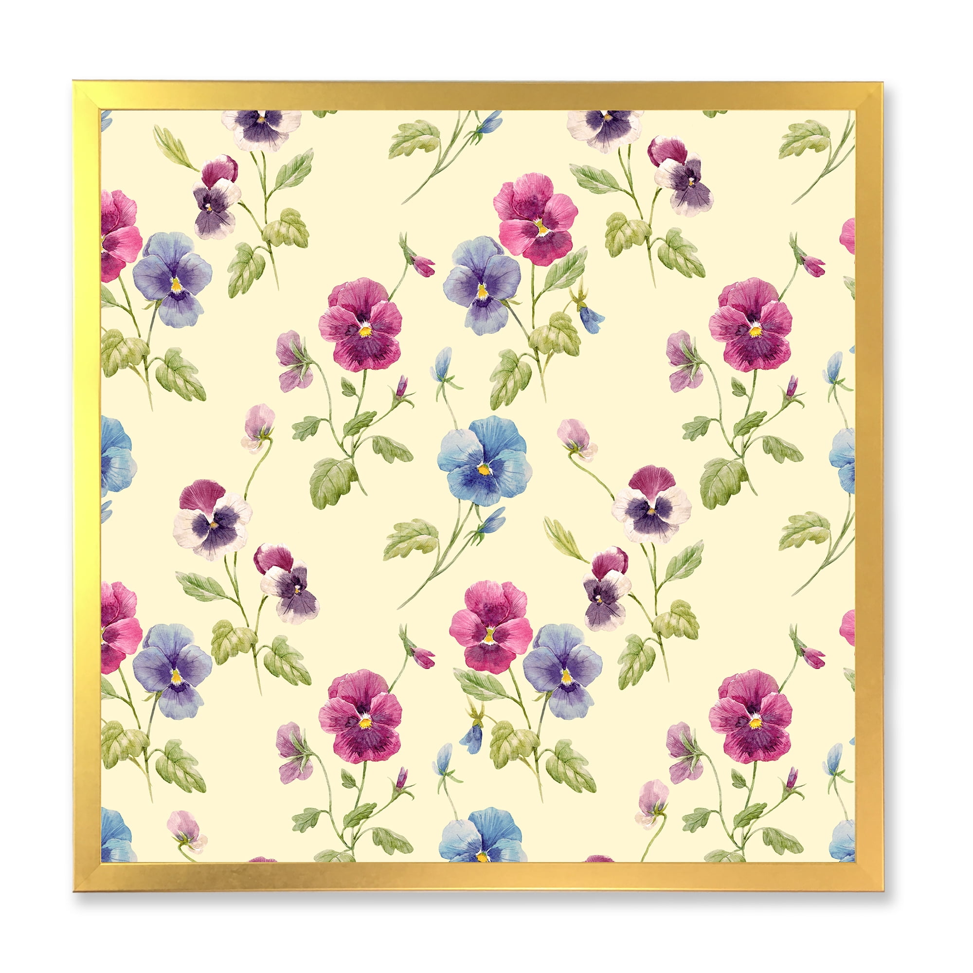 Designart 'Blue and Pink Pansy Flowers I' Traditional Framed Art Print