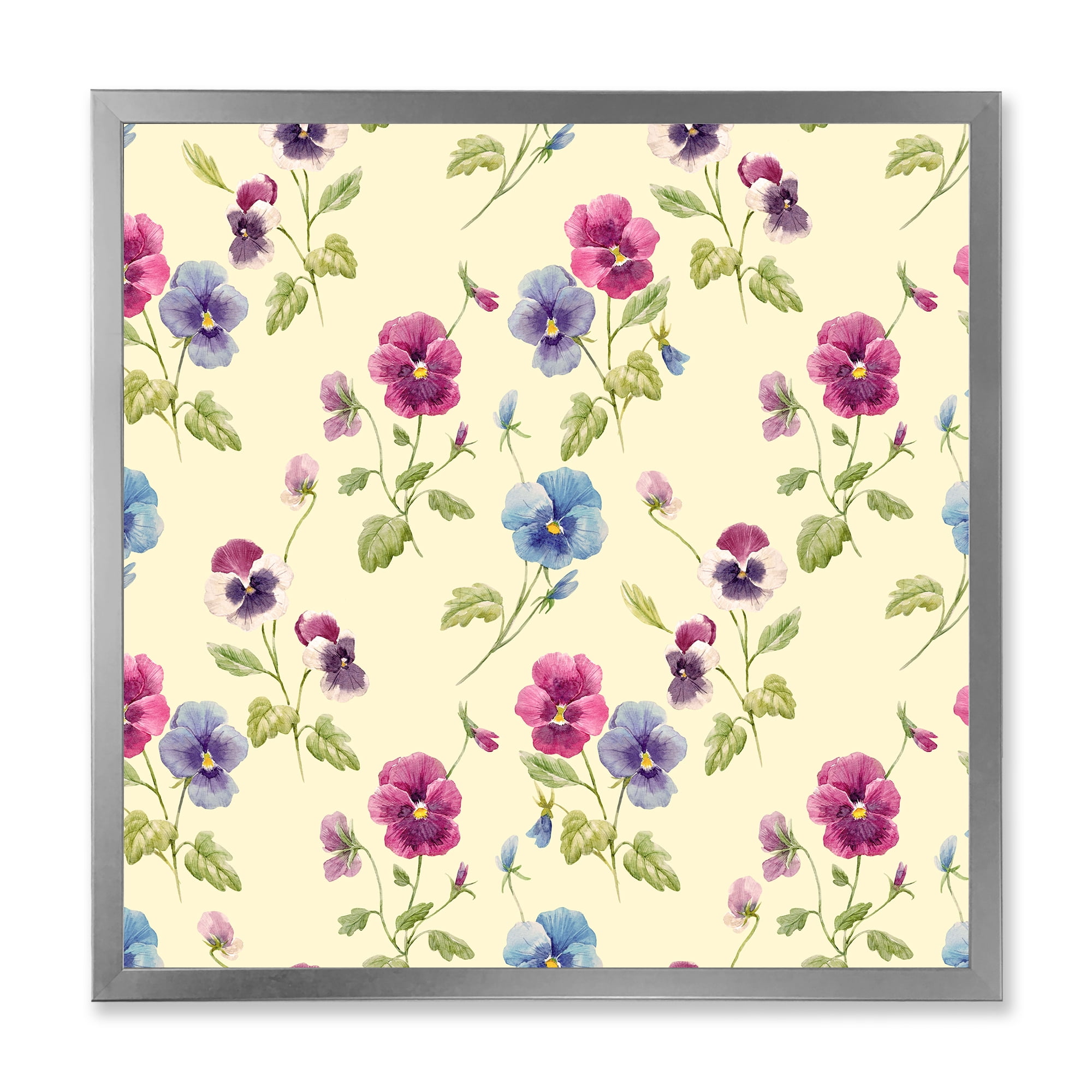 Designart 'Blue and Pink Pansy Flowers I' Traditional Framed Art Print