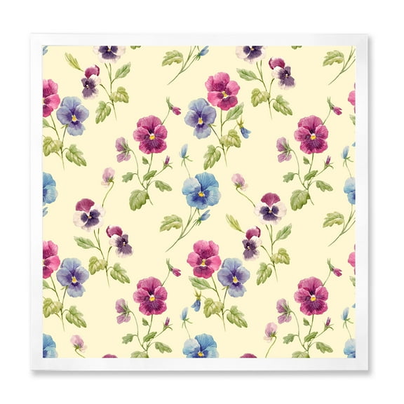 Designart 'Blue and Pink Pansy Flowers I' Traditional Framed Art Print