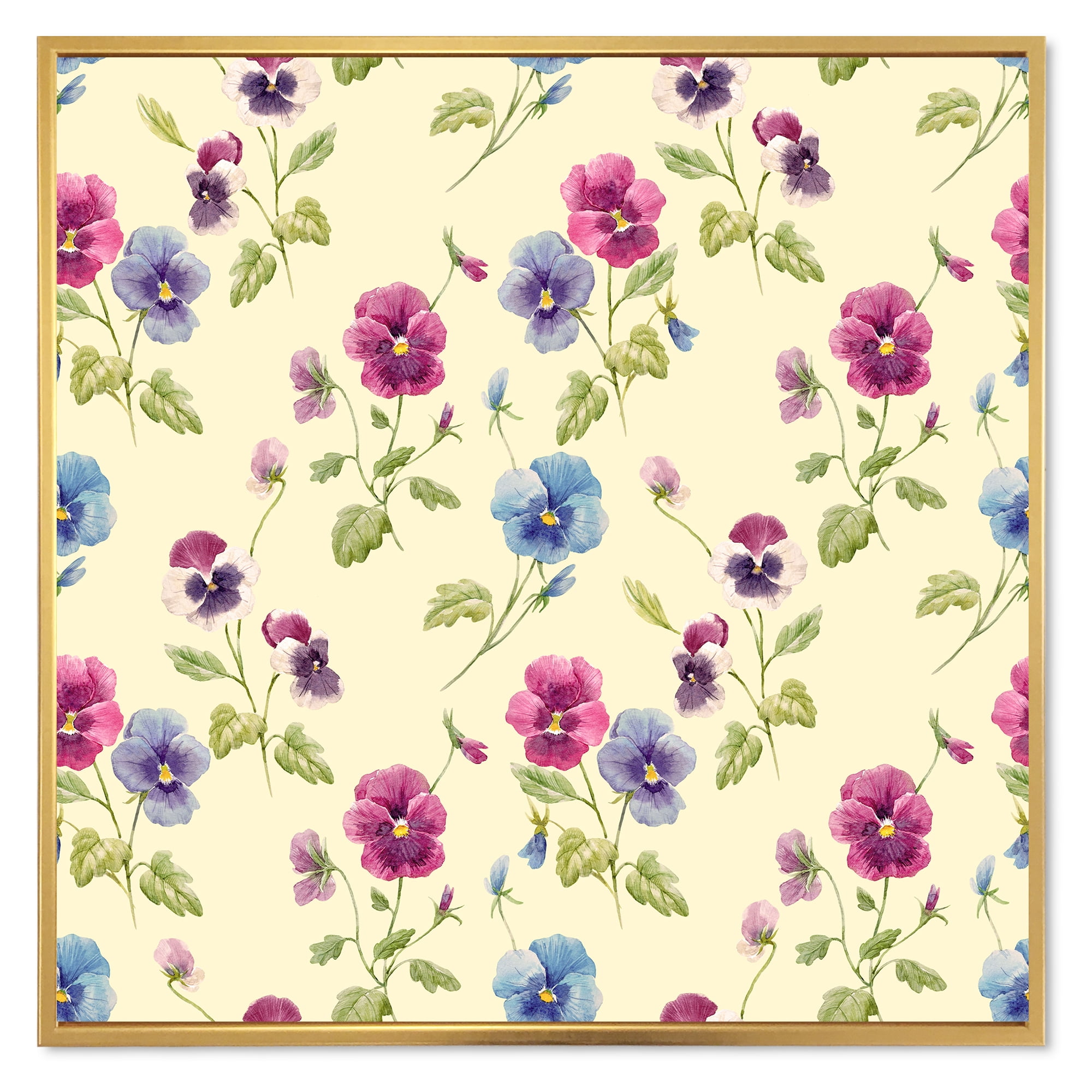 Designart 'Blue and Pink Pansy Flowers I' Traditional Framed Canvas Wall Art Print