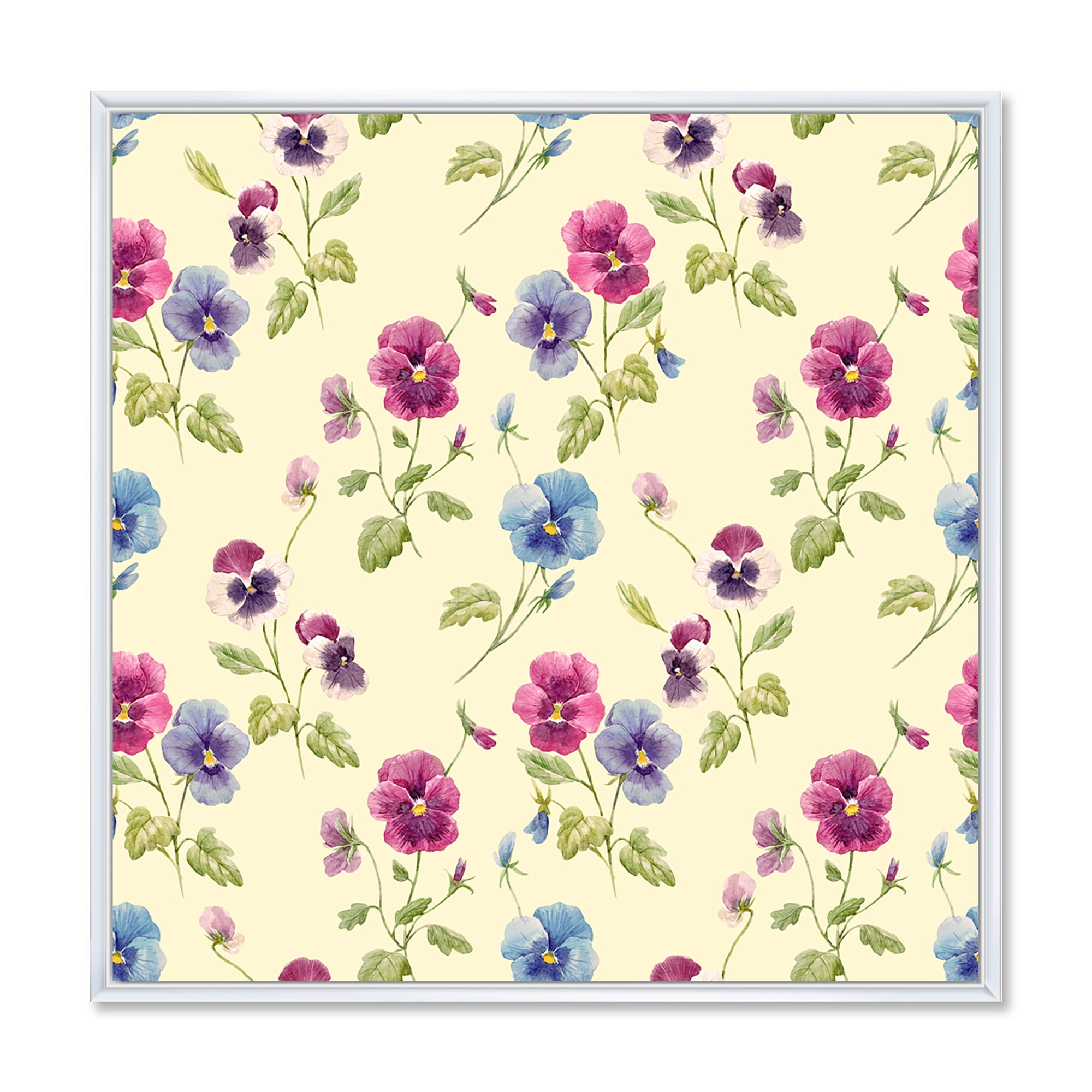 Designart 'Blue and Pink Pansy Flowers I' Traditional Framed Canvas Wall Art Print