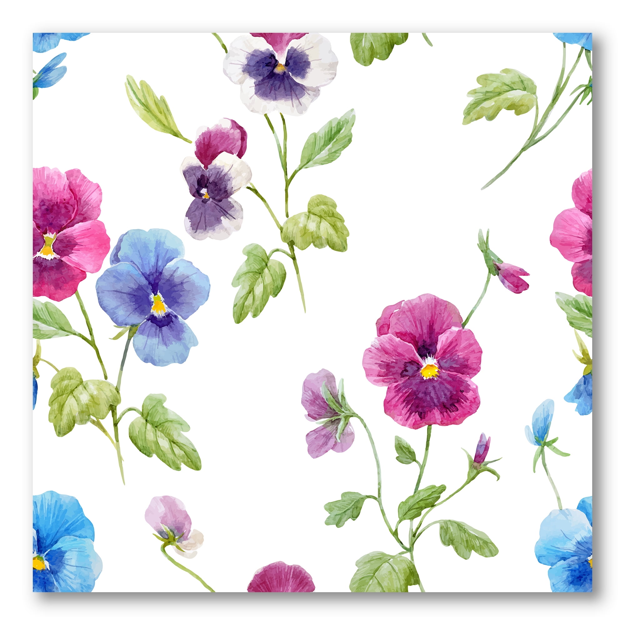 Designart ' Blue and Pink Pansy Flowers II ' Traditional Canvas Wall Art Print