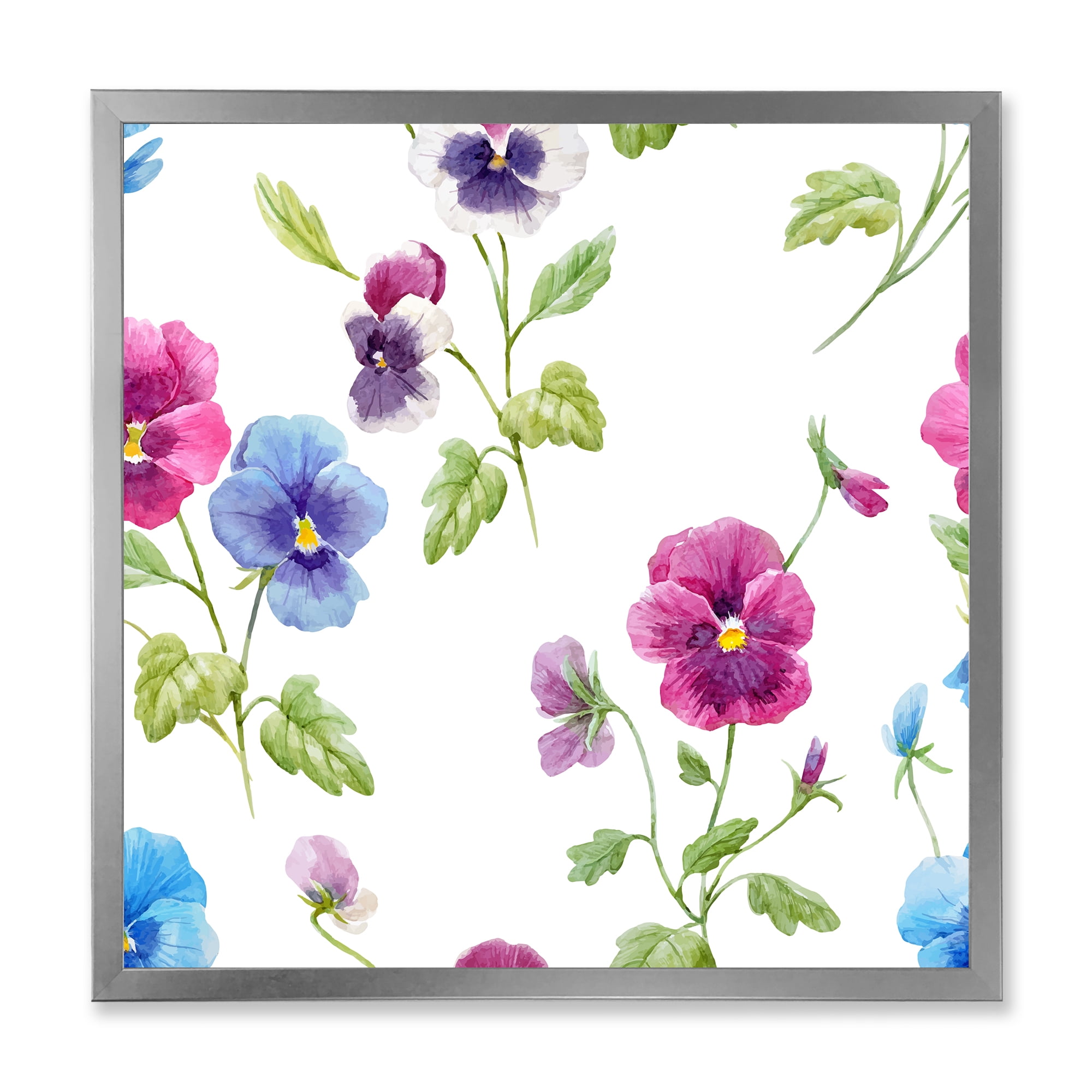 Designart 'Blue and Pink Pansy Flowers II' Traditional Framed Art Print