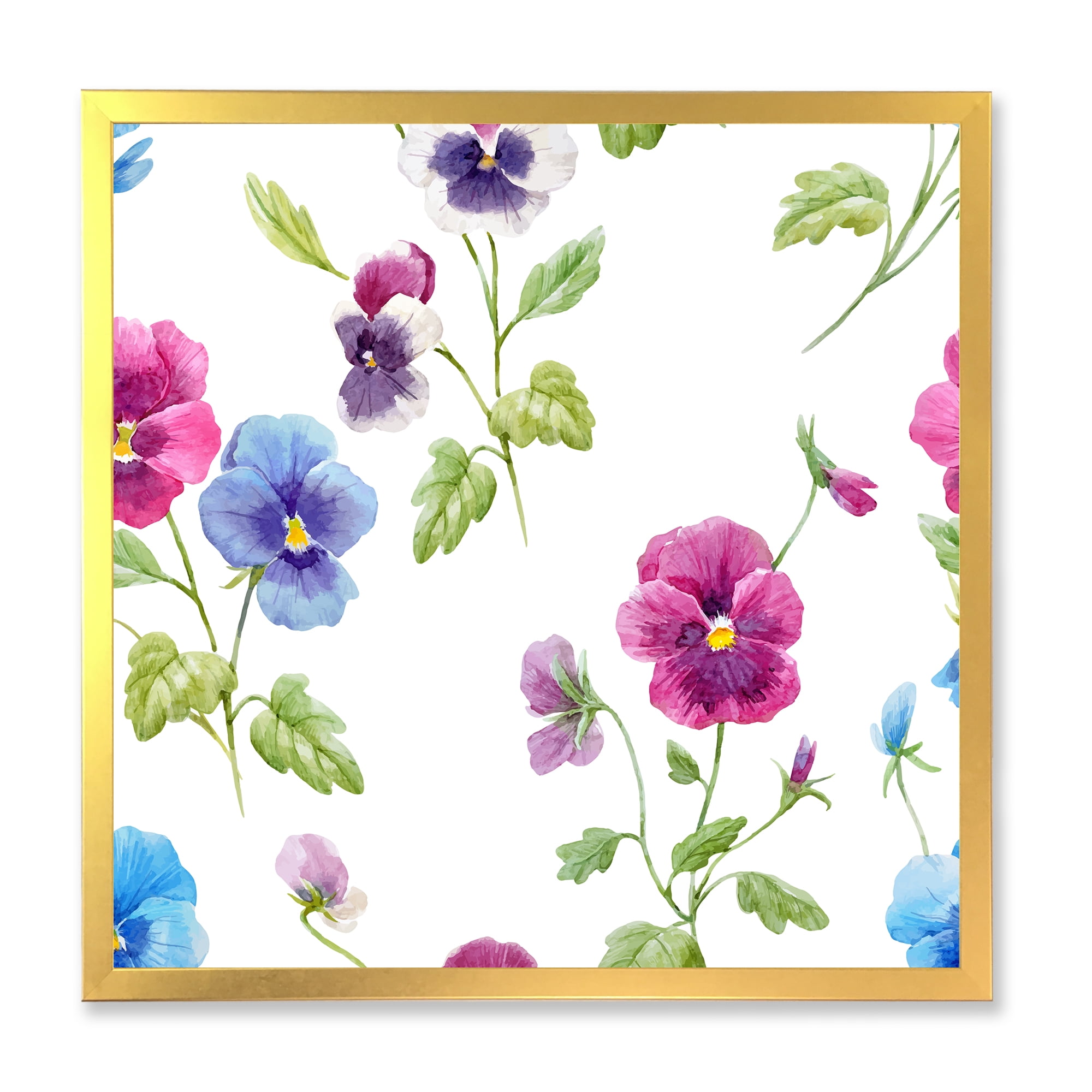 Designart 'Blue and Pink Pansy Flowers II' Traditional Framed Art Print