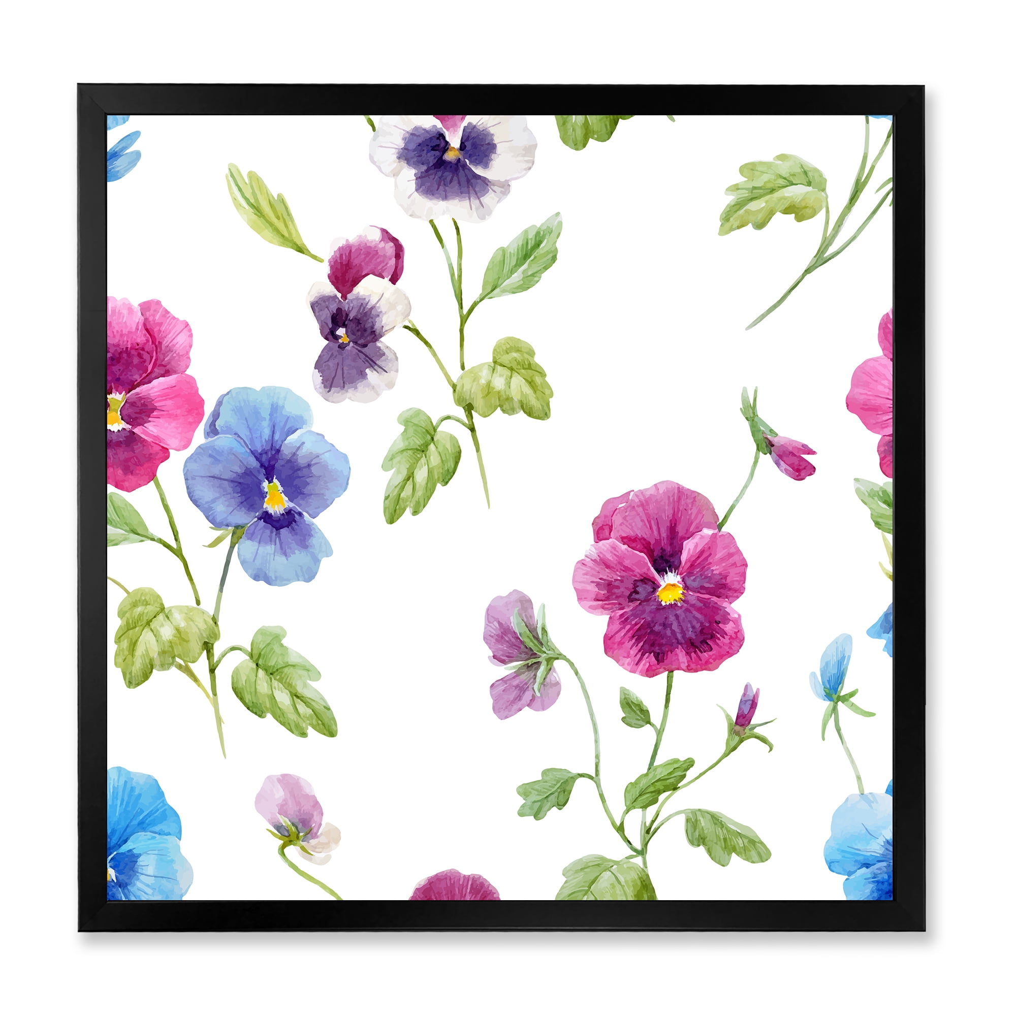 Designart 'Blue and Pink Pansy Flowers II' Traditional Framed Art Print
