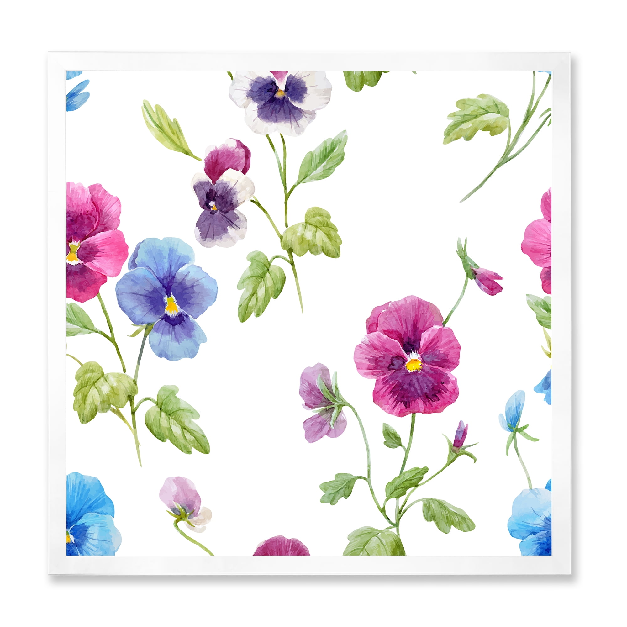 Designart 'Blue and Pink Pansy Flowers II' Traditional Framed Art Print