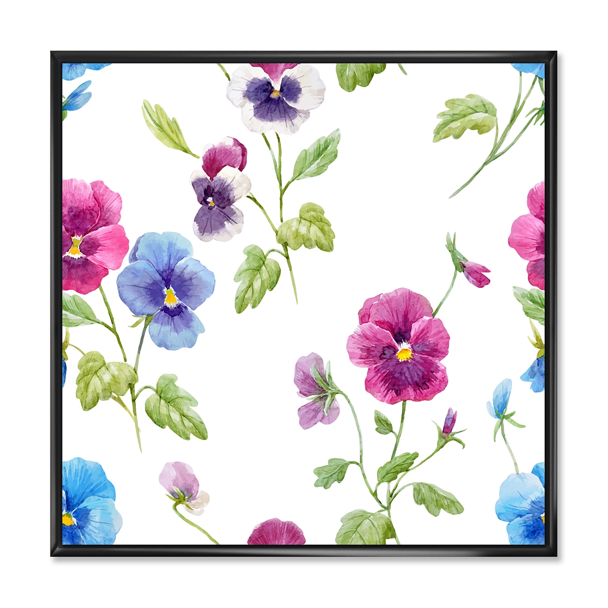 Designart 'Blue and Pink Pansy Flowers II' Traditional Framed Canvas Wall Art Print