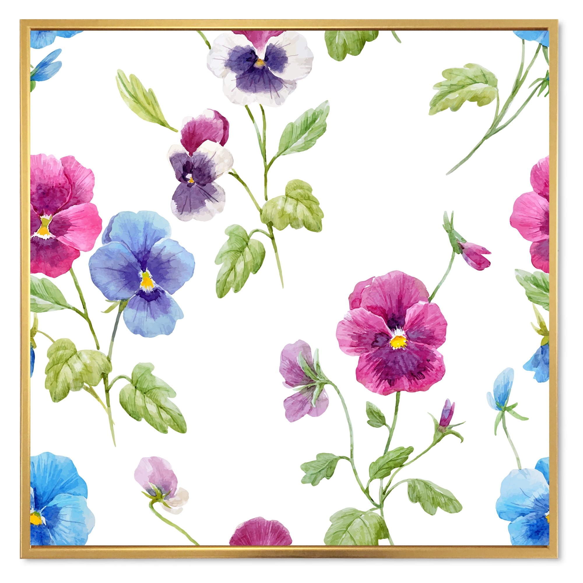 Designart 'Blue and Pink Pansy Flowers II' Traditional Framed Canvas Wall Art Print