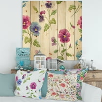 Designart 'Blue and Pink Pansy Flowers II' Traditional Print on Natural Pine Wood
