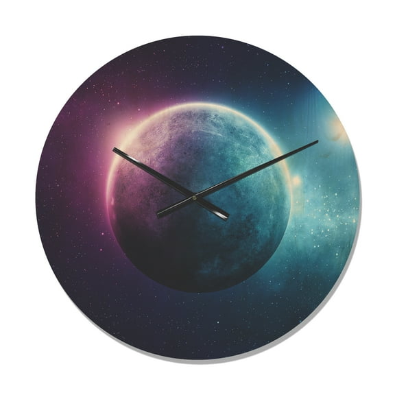 Designart 'Blue and Purple Deep Space Planet ' Modern Wood Wall Clock