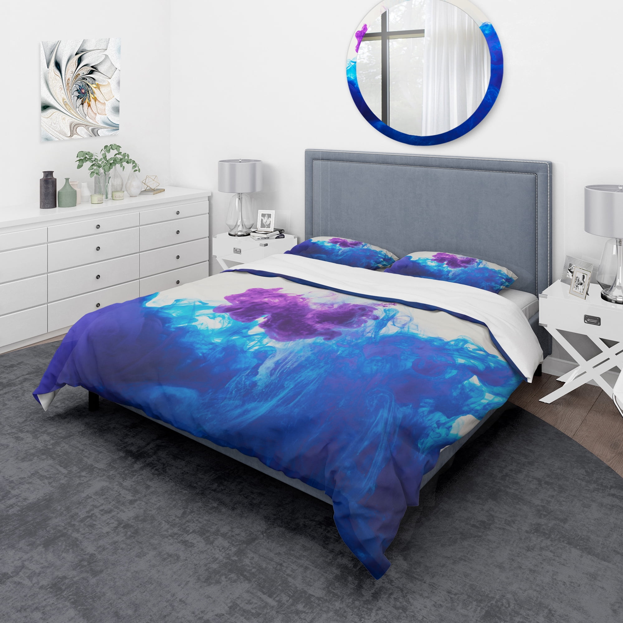 Designart 'Blue and Purple Ink Composition' Mid-Century Modern Duvet Cover Set