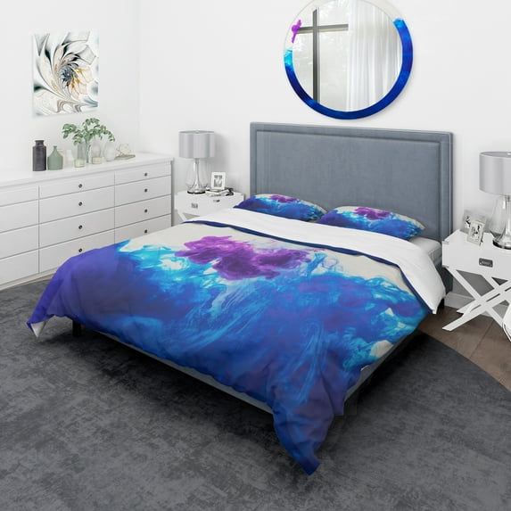 Designart 'Blue and Purple Ink Composition' Mid-Century Modern Duvet Cover Set