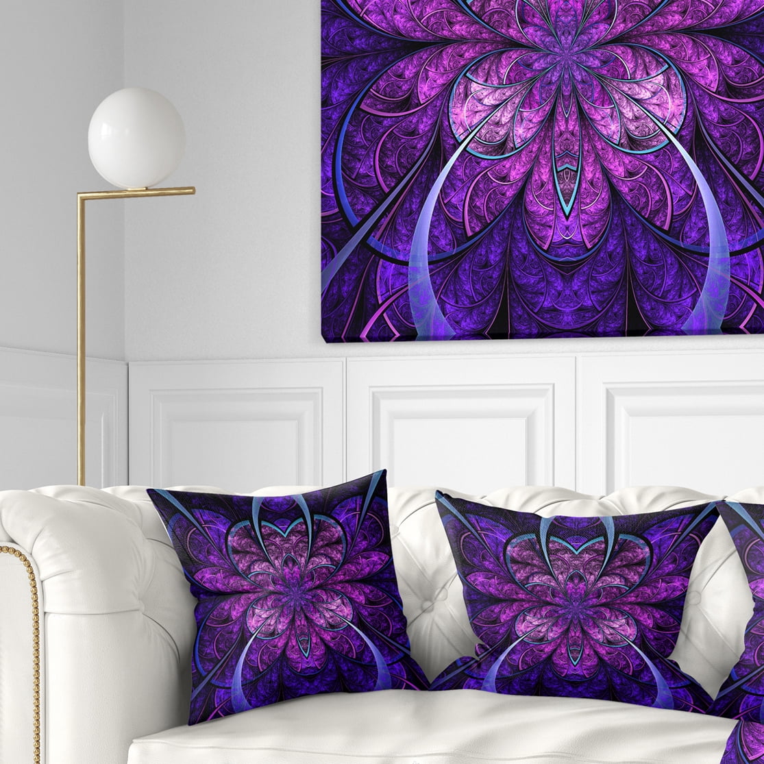Designart Blue and Purple Large Fractal Flower - Floral Throw Pillow - 16x16