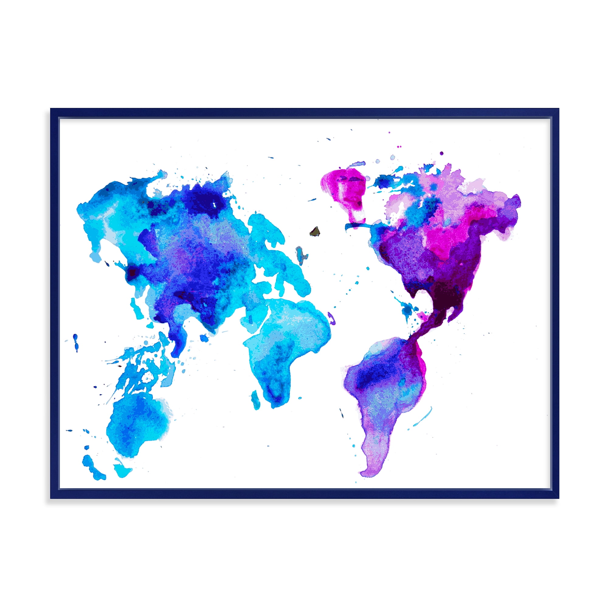 Designart 'Blue and Purple Map Of The World' Modern Framed Canvas Wall Art Print