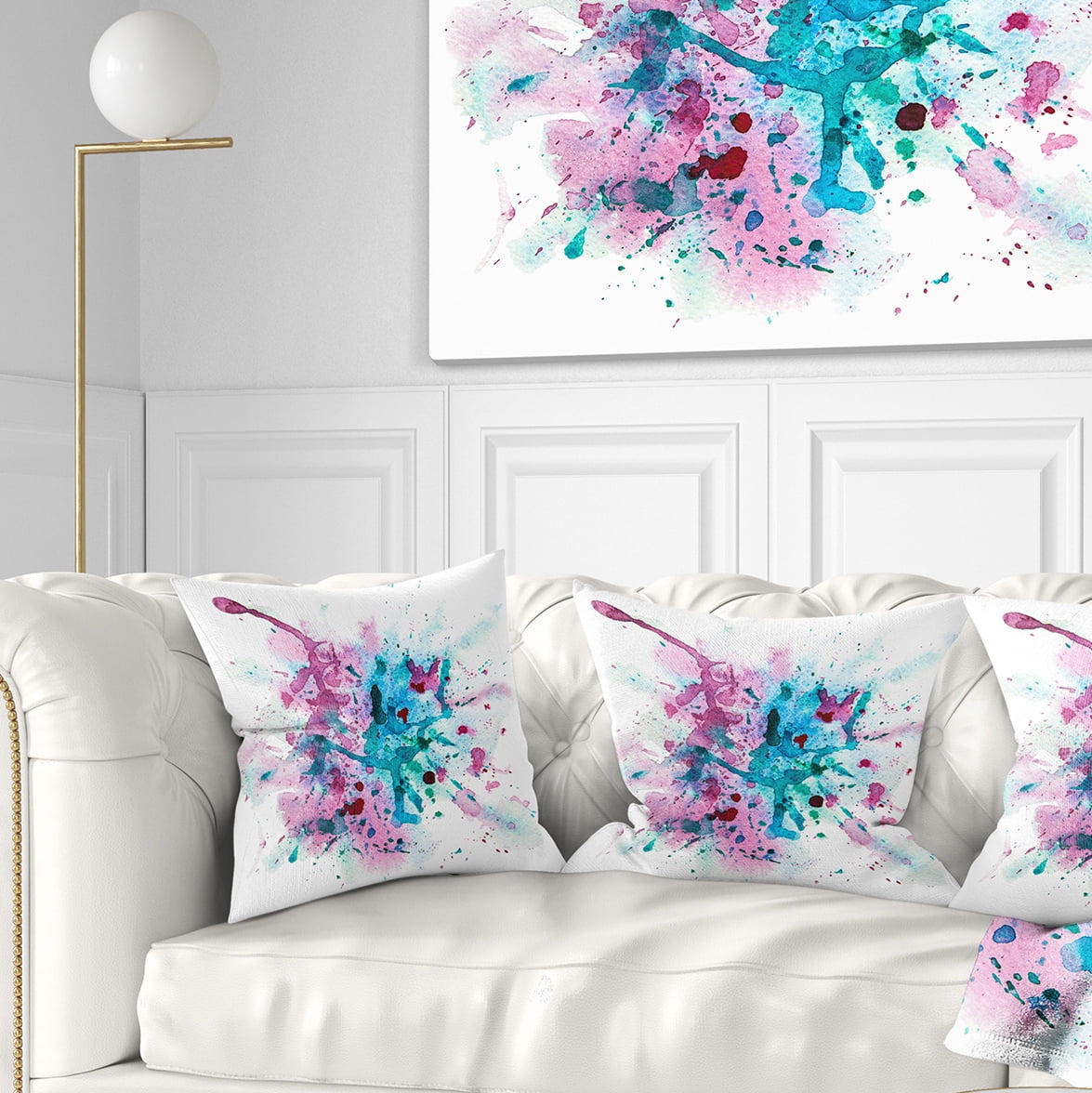 Designart Blue and Purple Paint Stain - Abstract Watercolor Throw Pillow - 16x16