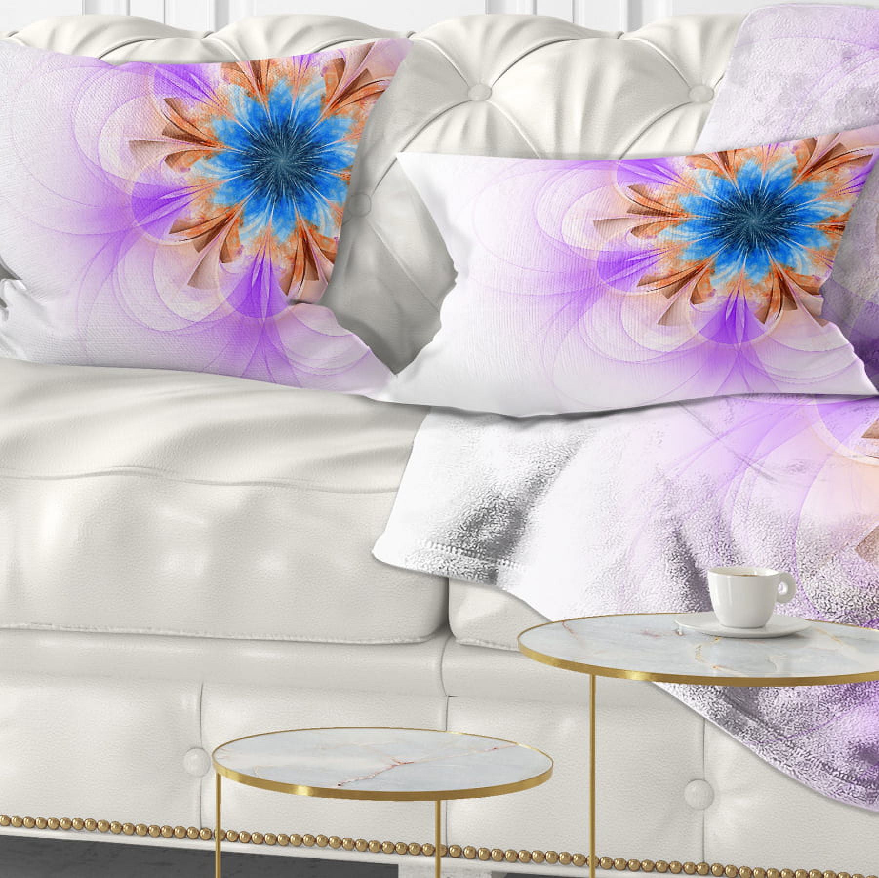 Designart Blue and Purple Symmetrical Fractal Flower - Floral Throw Pillow - 12x20