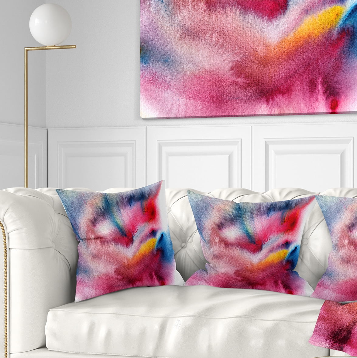 Designart Blue and Red Abstract Stain - Abstract Throw Pillow - 18x18